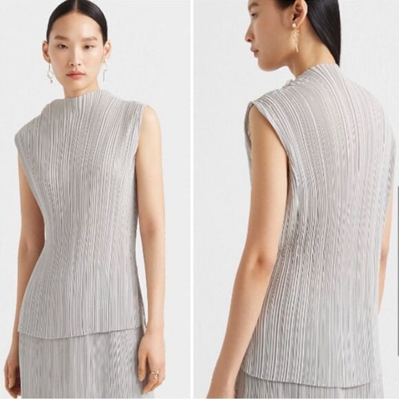 Club Monaco Micro Pleat Chemise Top Blue Gray NEW - Picture 1 of 11